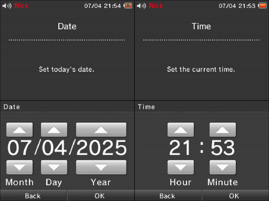 DSi Date & Time screen